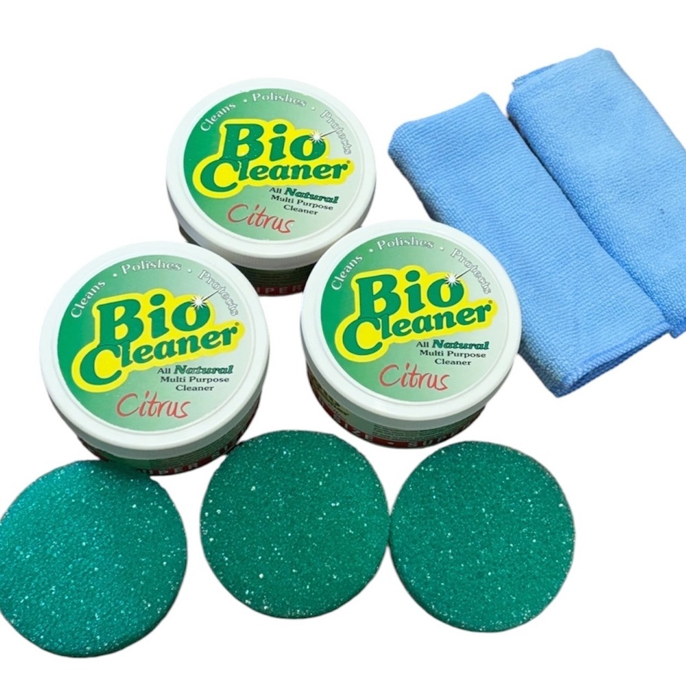 3 Bio Cleaners All Natural Multi Purpose Cleaner Citrus Sponges Cloths 17.5 Oz